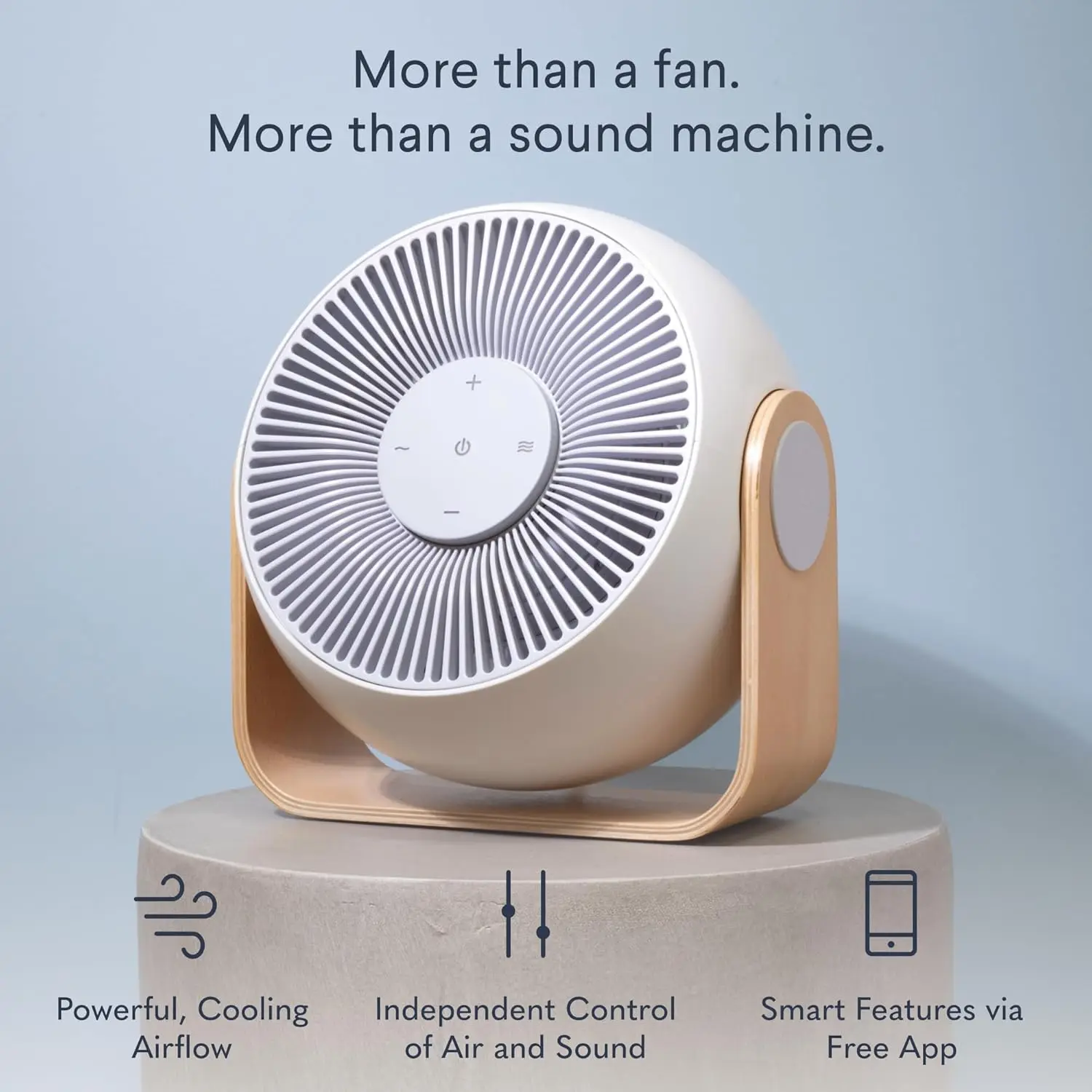 2-in-1 Smart Bedroom Table Fan & White Noise Machine - Smooth, Powerful Air - Adjustable White Noise - Remote Control, Schedulin