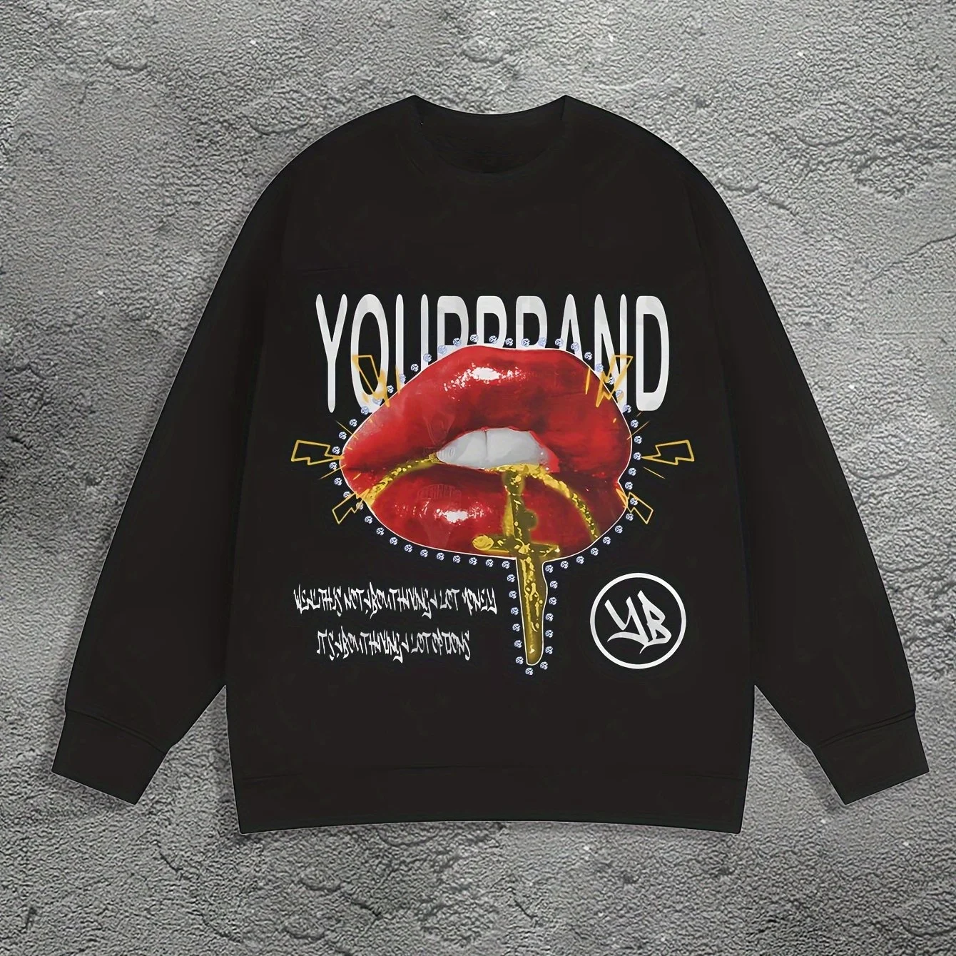 

Retro Lip Print Autumn and Winter Men's and Women's Long Sleeved Sportswear Sweatshirt Casual Loose Outdoor Street Sports