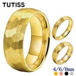 TUTISS 8/6/4mm Hammer Ring Tungsten Engagement Wedding Band For Male Female Domed Brushed Finish