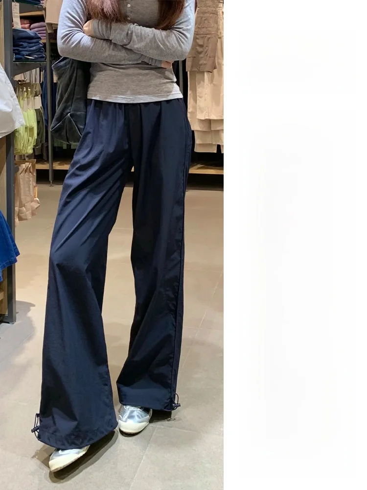 

Быстросохнущие широкие брюки для работы, женские, летние, тонкие, американского кроя, свободные, прямые, повседневные, спортивные, с высокой талией, на резинке