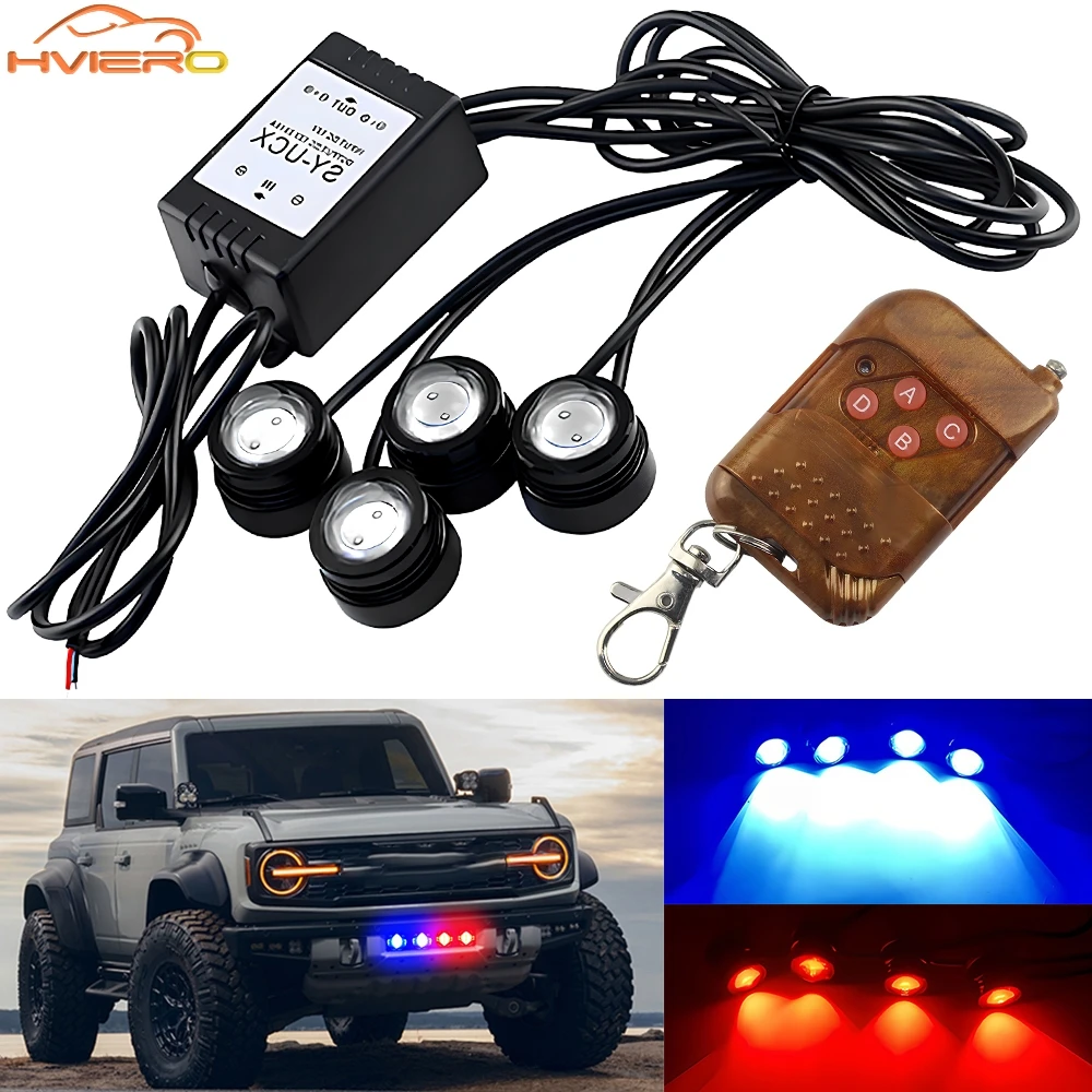 

4in1 Car LED Eagle Eye Emergency Warning Strobe Wireless Remote Daytime Running Lights for Truck Motorcycle Signal Fog Lamp 12V
