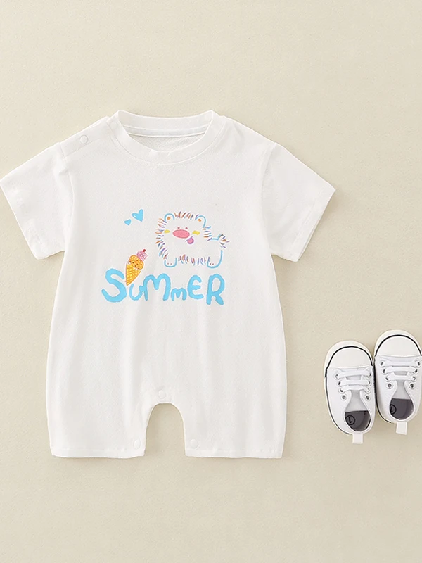 

2025 Summer Newborn Outfit Pure Cotton Rer Baby Clothes Cartoon Cler Suit ort Sve Overhead Coat for Infants
