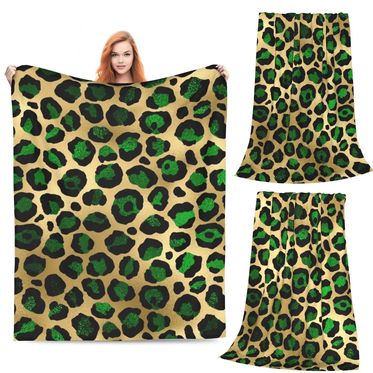 

Emerald Green Leopard Print Blanket Flannel Sofa Breathable Throw Blankets for Home Bedroom Outdoor Throws Bedspread Quilt