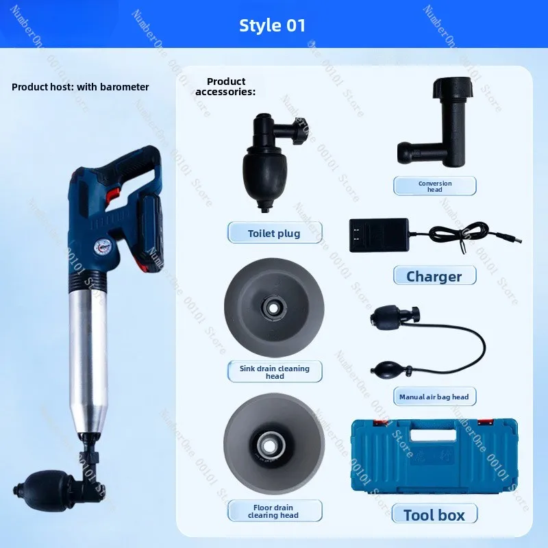 001 lithium battery powered drain opener - commercial electric drain cleaner for clogged toilets and pipes - one-pump solution