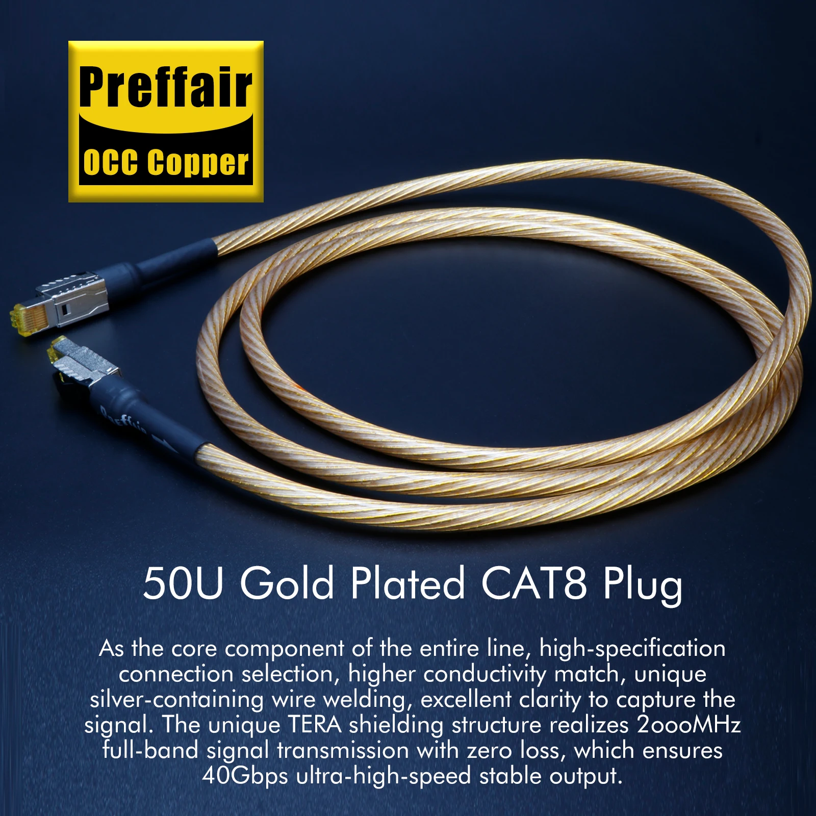 HIFI Ethernet Kabel Cat8 OCC Silber Lan Kabel RJ45 Stecker Netzwerk Kabel 40Gbps Geschwindigkeit Übertragung Patch Draht für LP TV Router – Detail 4
