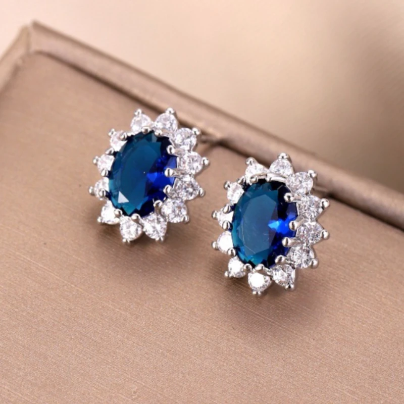 

Серьги из стерлингового серебра 925 пробы с синим кристаллом циркона для женщин, свадебные, помолвочные, изысканные ювелирные изделия, роскошные подарки с цирконом, серьги-гвоздики