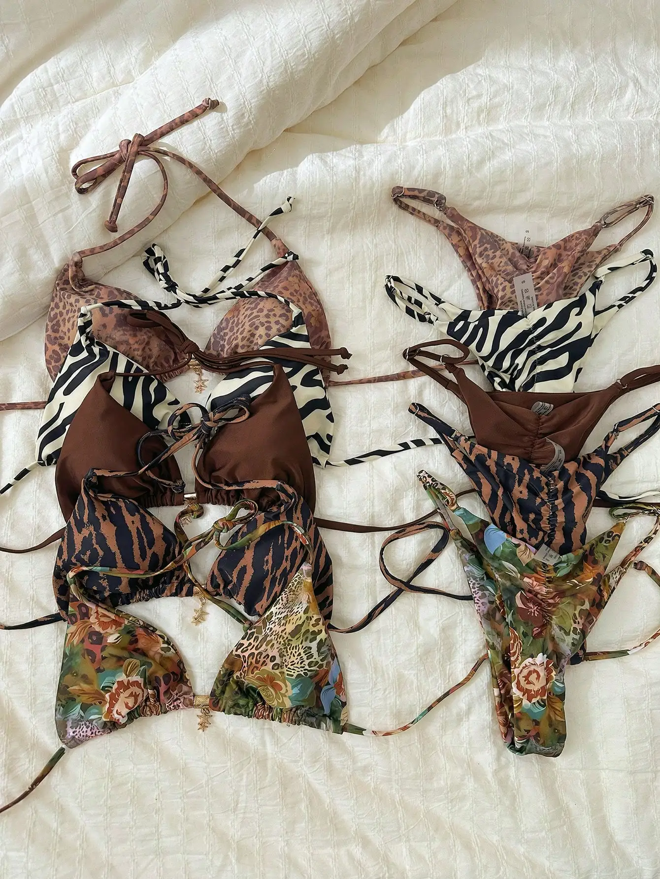 

Сексуальный комплект бикини с животным принтом и тонкими бретелями для пляжного отдыха летом