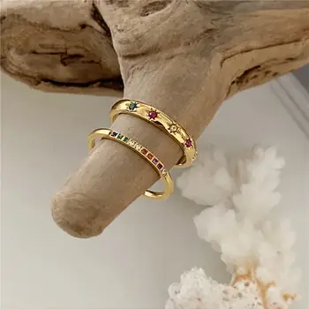 2件組不鏽鋼彩虹立方氧化鋯石戒指,女士款,INS金防水星戒指首飾 10 最佳銷售 彩虹首飾 - №3