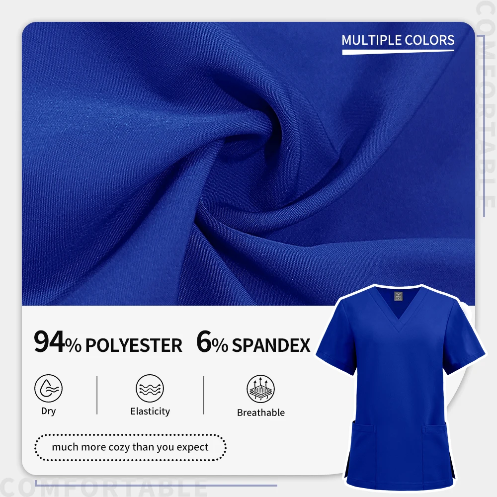 S-2XL exfoliante Unisex elástico de secado rápido, uniforme de Hospital, Ropa de Trabajo transpirable de Color sólido, camiseta de manga corta, ropa de enfermera