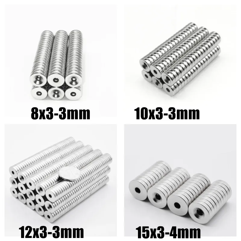 5 10 20Pcs 8x3 10x3 12x3-3mm N35 NdFeB Countersunk Round Hole Magnet Super Powerful Strong Permanent Magnetic Imane Disc