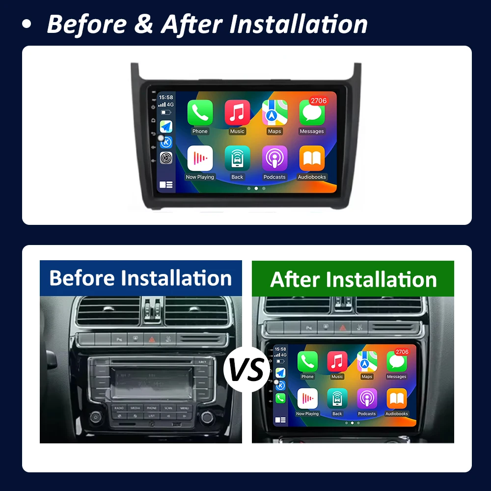 Android 15 Navigasi GPS untuk VW Volkswagen POLO 5 2008 2009 - 2017 Radio Mobil Pemutar Multimedia Carplay Layar Sentuh Head Unit