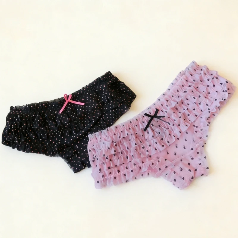 Sweet Woman Panties Cake Layer Lace Briefs Polka Dot Flower Pattern Mesh Breathable Cozy Underpant Female Low Waist Panties