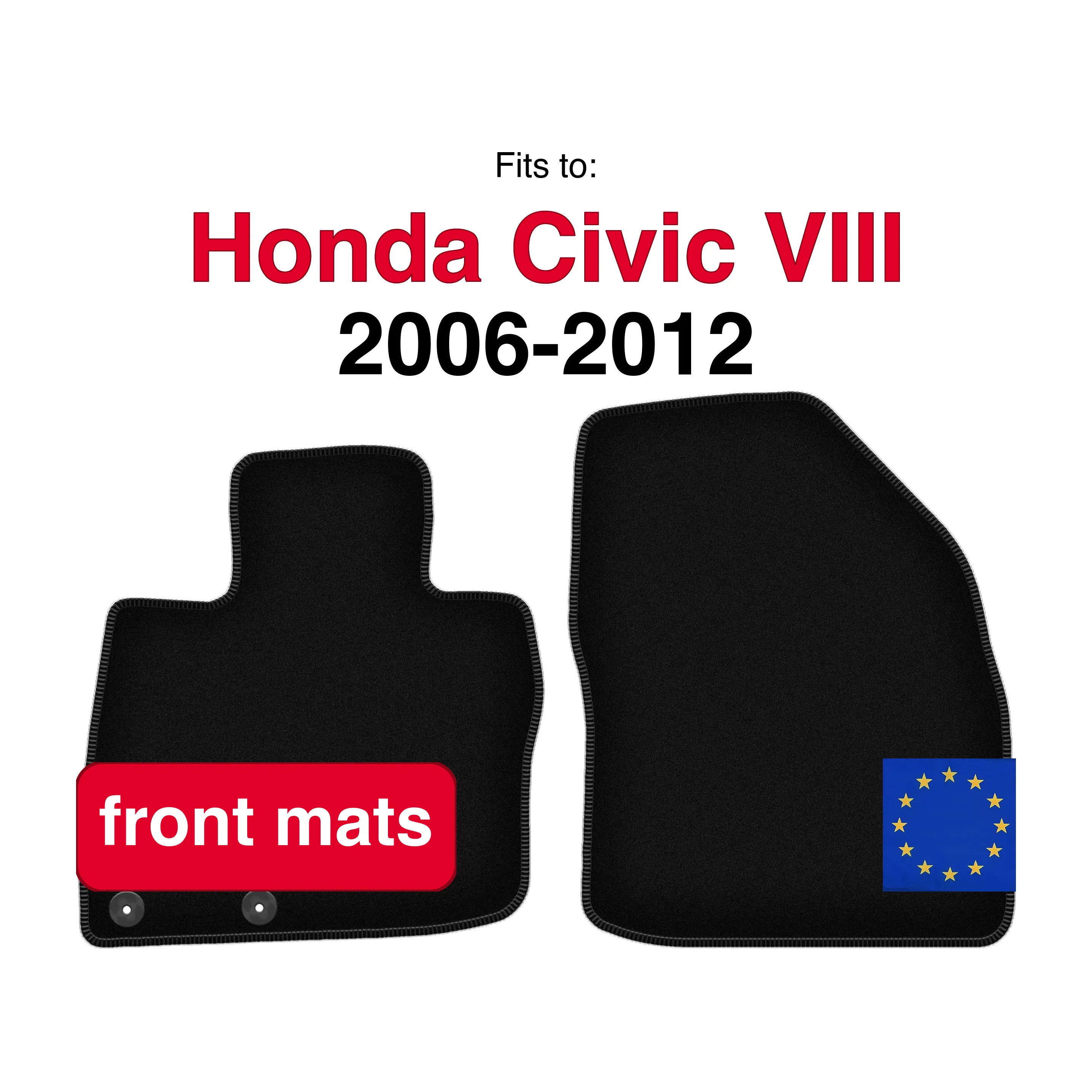 Velours vloermatten voor Honda Civic VIII hatchback (2006-2012) - Zwart (2 stuks) set voorste autovloertapijt