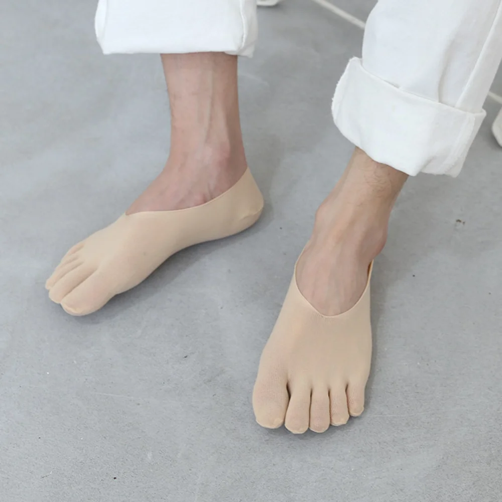 Elastic Transparent Men's Five Finger Socks Hollow Ultra-thin Men's Mesh Five Toes Socks Breathable Non-slip Summer