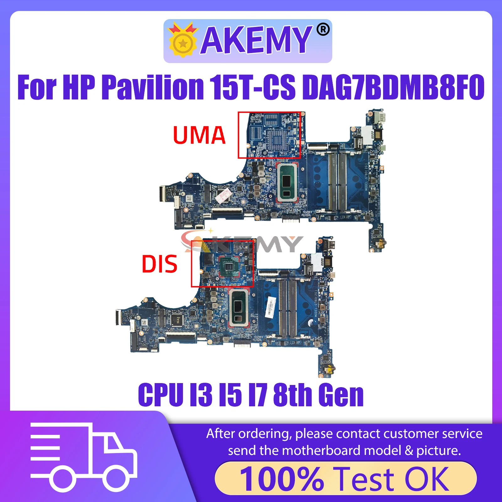 AKEMY DAG7BDMB8F0 Laptop Motherboard For HP Pavilion 15T-CS 15-CS L34173-601 L34174-001 Notebook Mainboard CPU I3 I5 I7 8th Gen