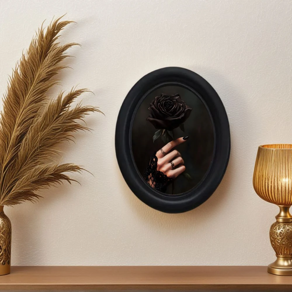 1 Piece of Vintage Halloween Gothic Style Hand-Held Rose Decorative Wall Art - Handmade Oval Wooden Wall Art (5.25* 4.16inch), Oval Decoration, Dark Decoration for Halloween, Christmas, Thanksgiving Victorian Room