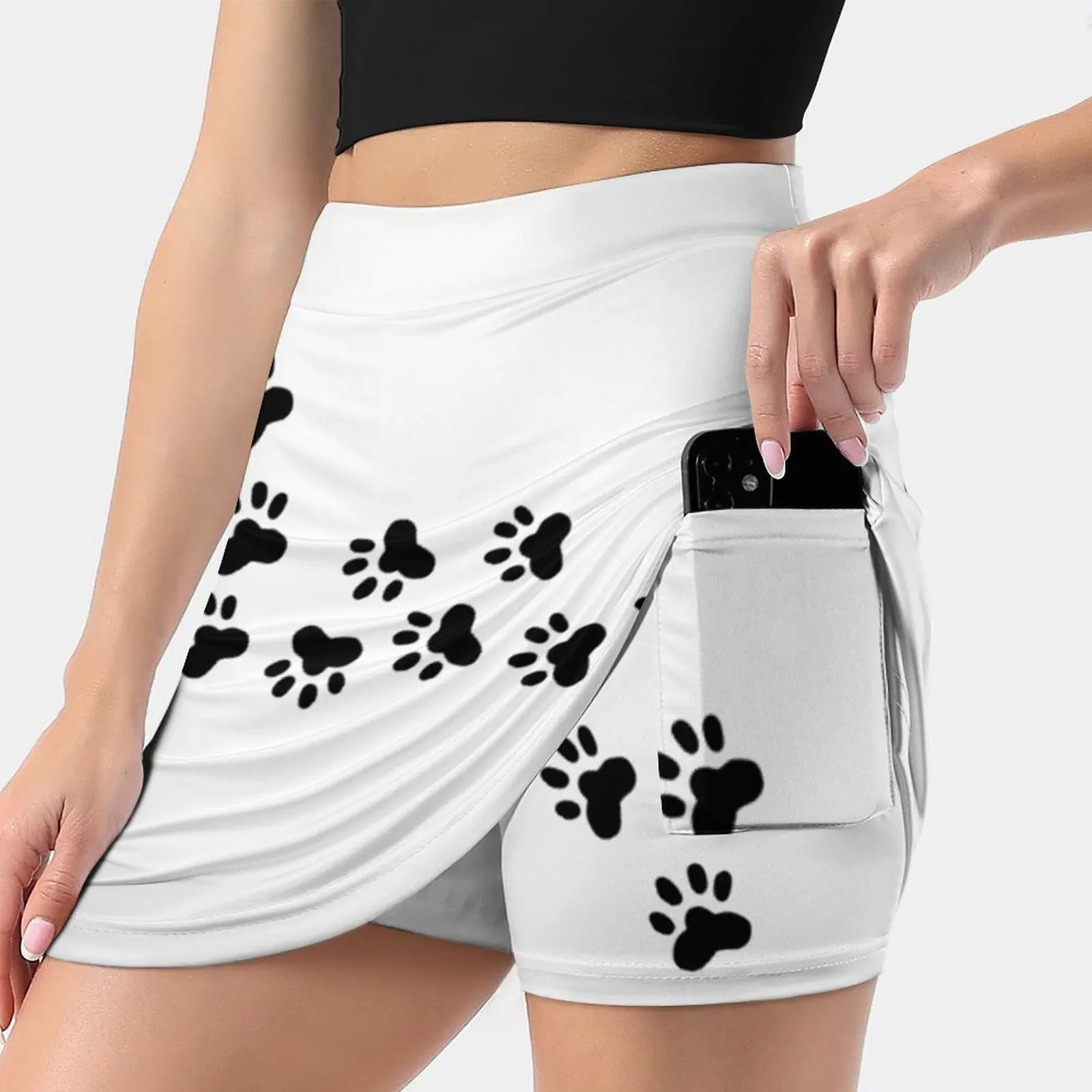 Pegadas de animais moda feminina saia esportiva com bolsos tênis golfe correndo saias animais gato cão coelho gatinho