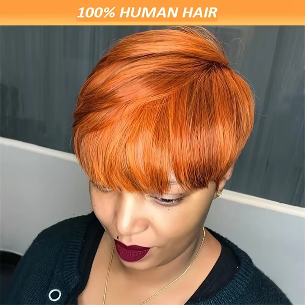 الزنجبيل قصيرة عابث قطع شعر مستعار شعر طبيعي مفرود الباروكات مع الانفجارات للنساء آلة صنع قبعة الشعر البرازيلي 100% خصلات الشعر المستعار الإنسان