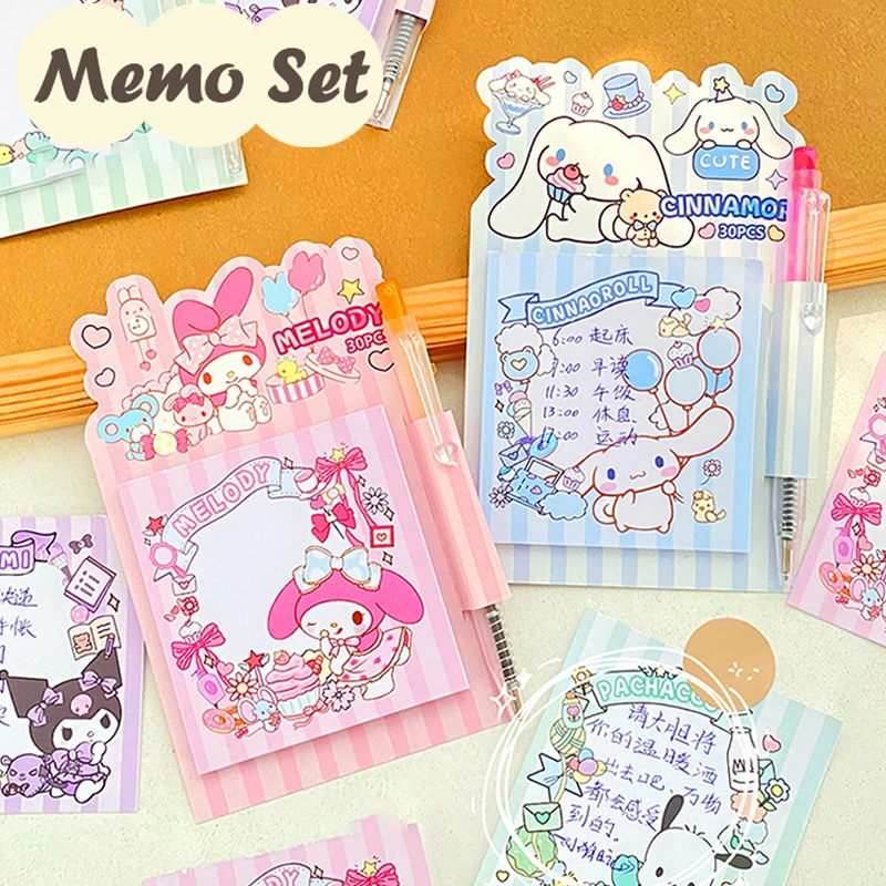 Ensemble de cartes Hello Kittile Anime, Kawaii, Pochaccos, Cinnamorolls, Kuromis, Melodile Roll, mémo étudiant, carnet de notes, message de bureau, poste, 1 ensemble