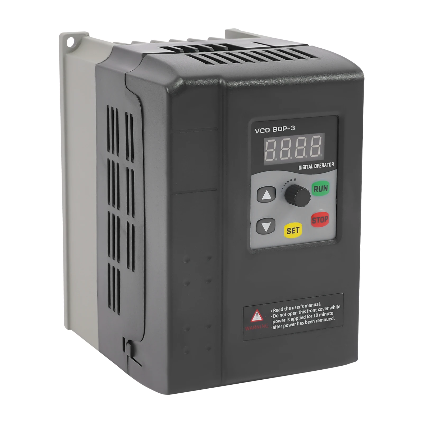 Image of 380-V-Frequenzumrichter, 2,2-kW-Wechselrichter, 3-Phasen-Eingangs-/Ausgangs-VFD, kompakter Motorregler, 8 Schutzfunktionen, Fernbedienungspanel, für Lüfter, Pumpen, Verpackungsförderer,
