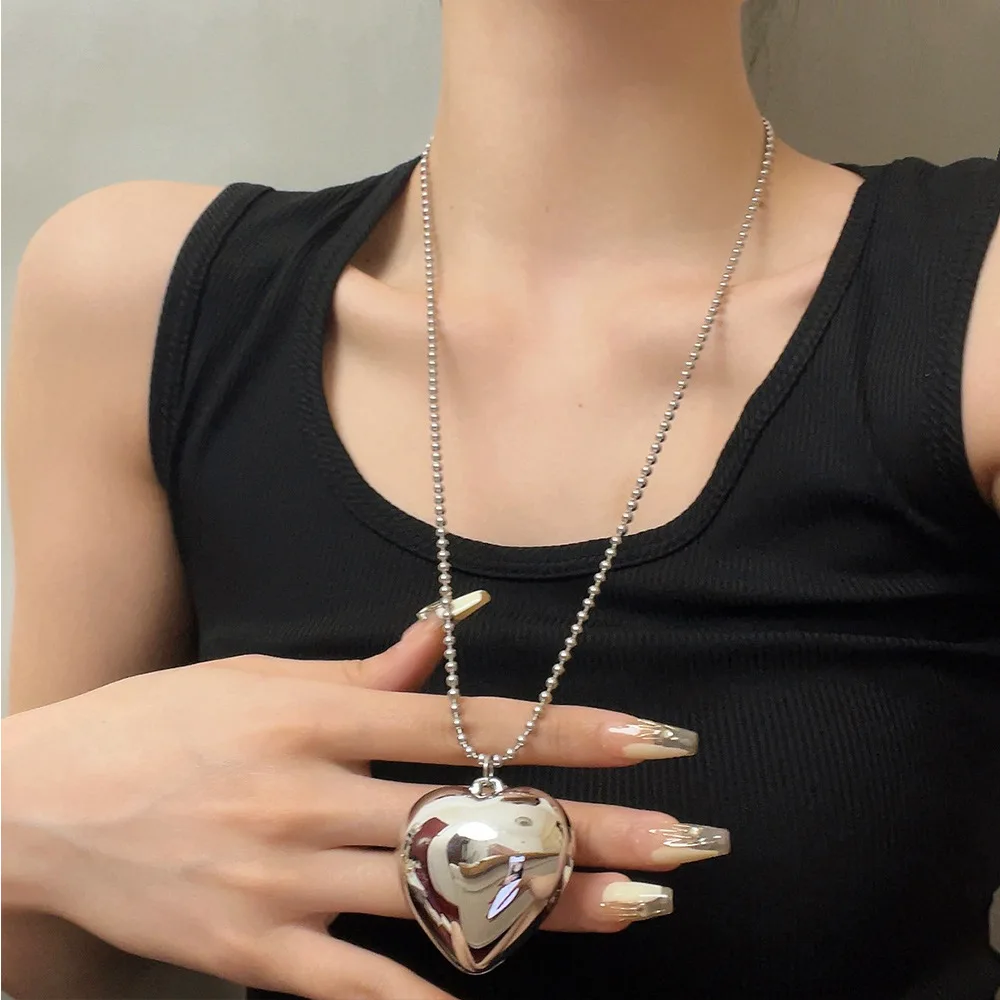 Minimalist Metal Bow Knot Heart Pendant Necklace Cool Style Long Neck Collarbone Chain