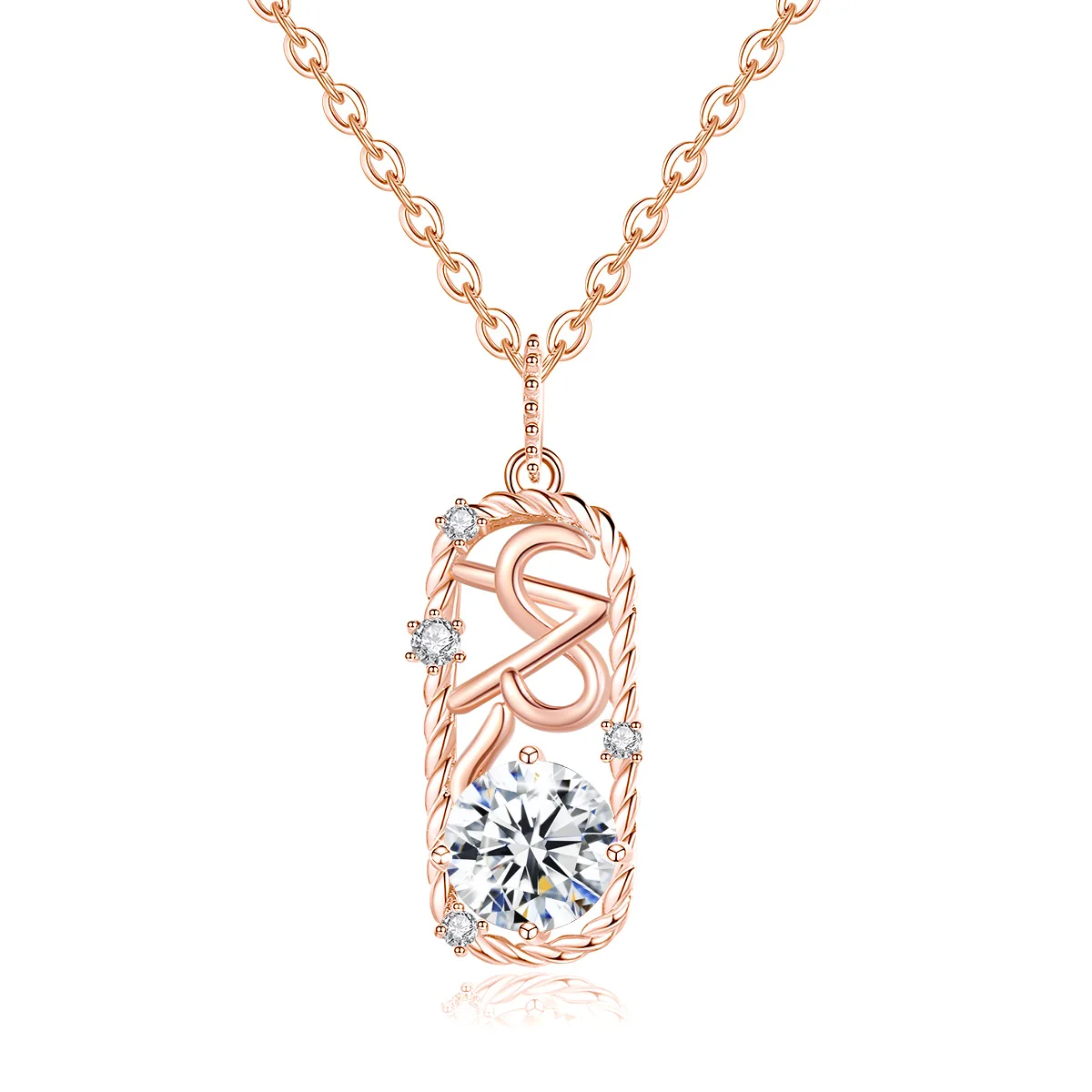 1.2CT Moissanite Rose Gold Plated Pendant for Women 7mm Round Cut  Accented Letter S Charm Necklace Wedding Jewelry Gifts