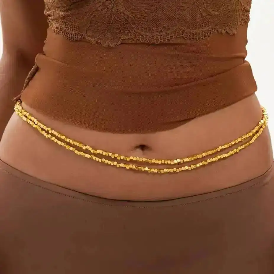 KunJoe 2Pcs/Set Boho Geometry CCB Beads Summer Bikini Sexy Waist Belly Chain Women 2026 Trend Rice Bead Body Chain Charm Jewelry