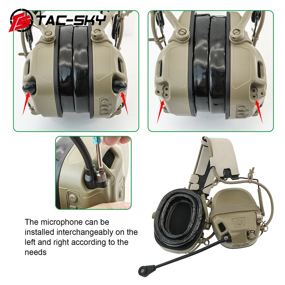 TS TAC-SKY AMP Tactical Communication Headset with ARC Track Helmet Adapter Compatible with Z TAC/Z-Tactical Civil Version PTT