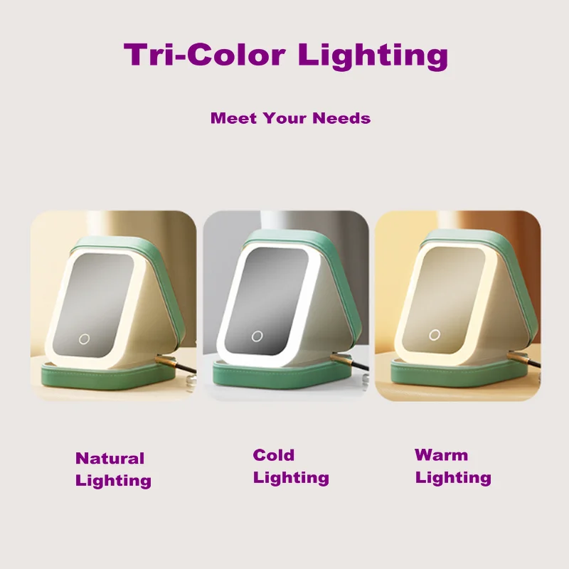 Mini organizer per trucco con specchio a LED Specchio per trucco ricaricabile tramite USB con custodia per gioielli leggera Borsa per trucco portatile