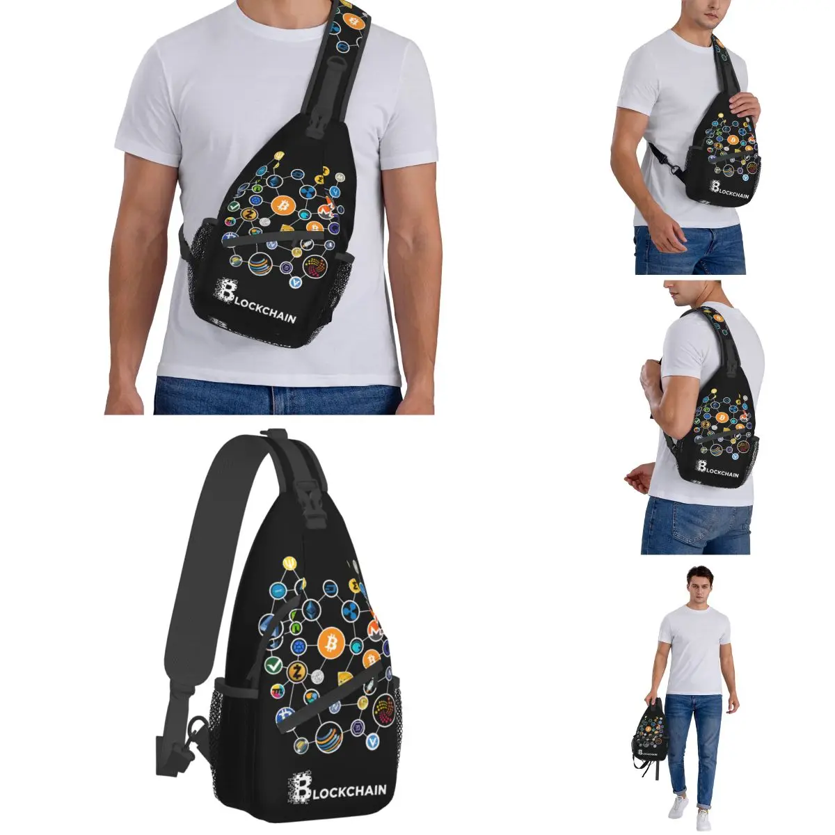 Blockchain BitCoin Ethereum torba typu Crossbody Sling Bag casualowa torba noszona na klatce piersiowej Dogecoin Btc plecak na ramię Daypack podróż na rowerze