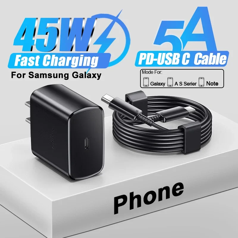 PD 45W Super Fast Charger For Samsung Galaxy S24 Ultra S23 S22 S21 S20 Note 10 20 Plus A54 A53 5G USB Type C Fast Charging Cable