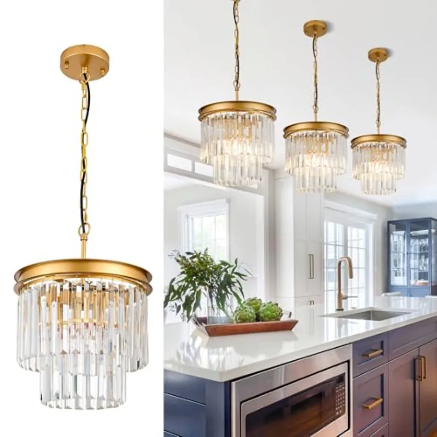 

Crystal Pendant Light 11.8" Modern Round Chandelier Fixture 2-Tier Luxury Crystal Ceiling Hanging Light for Dining Room Hallway