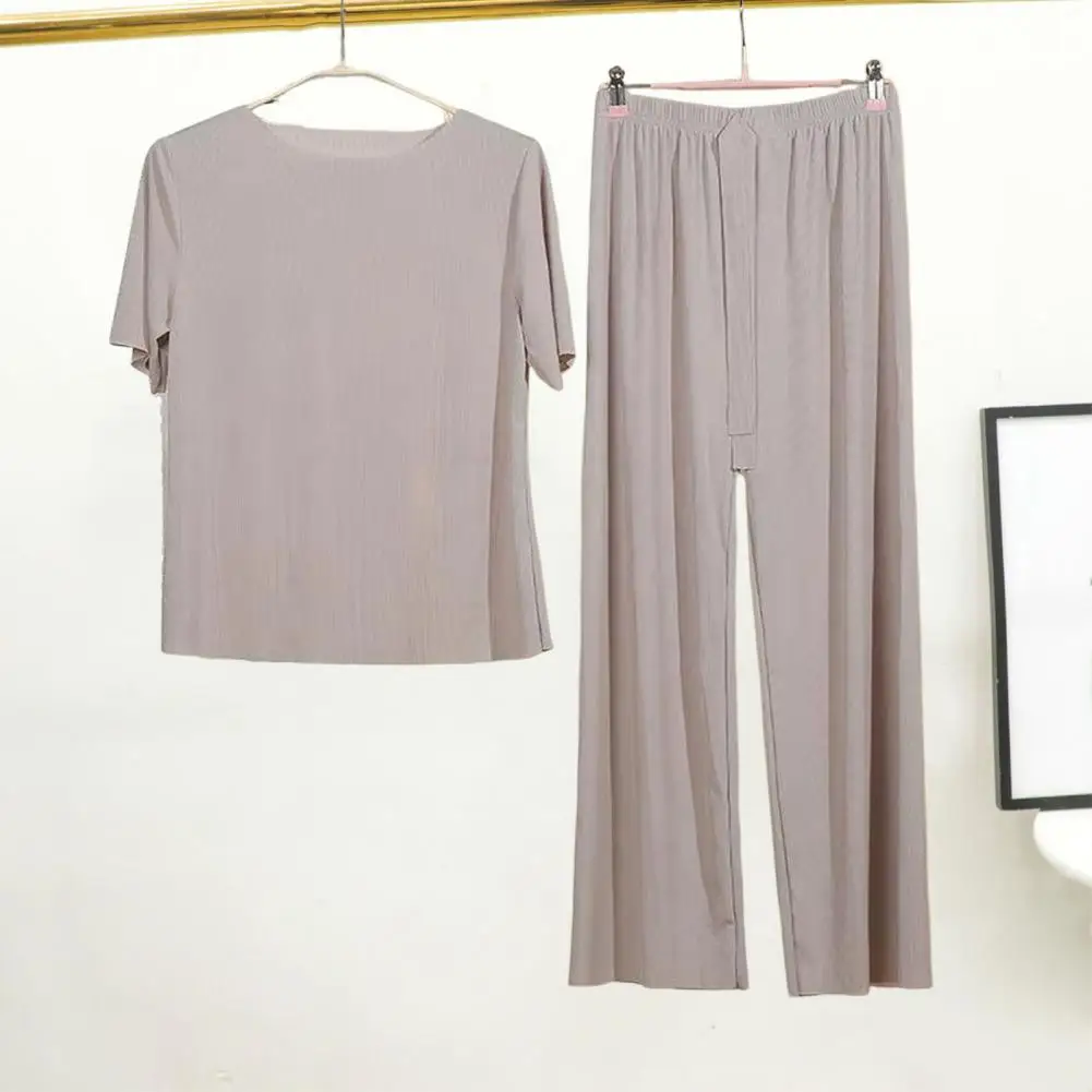 Conjunto de ropa de dormir para ocio, traje informal de pierna ancha recta, pantalones finos de Color sólido, 2 unidades