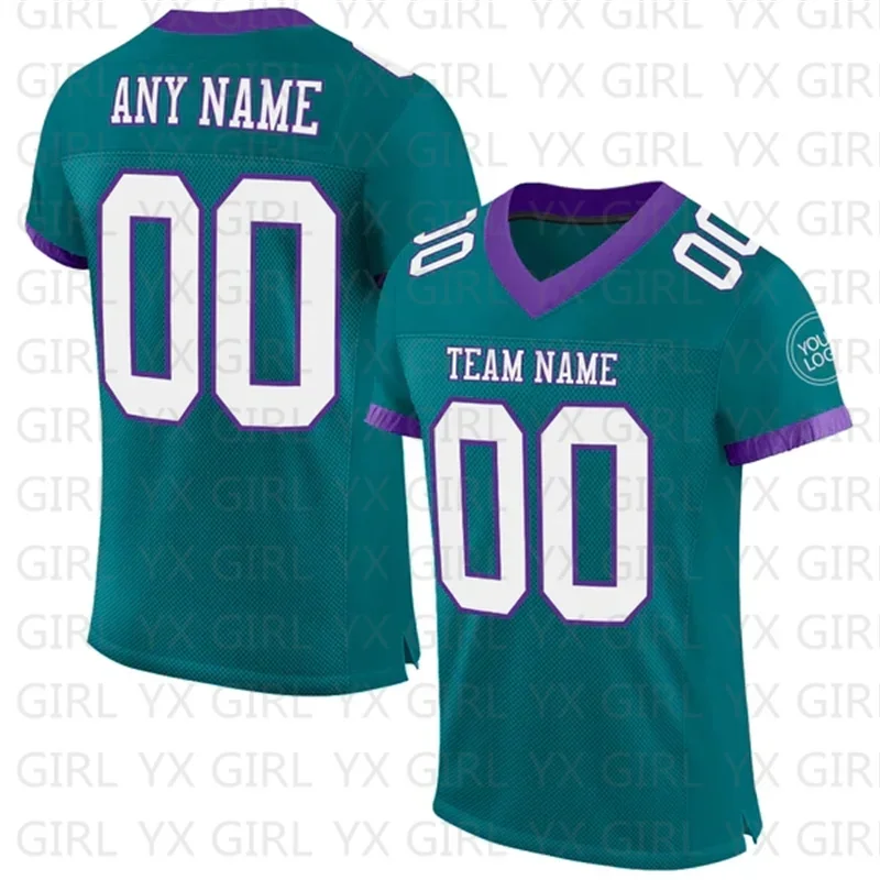 Custom Teal White-Pink Football Jersey Personlized Team name and you name, number V-Neck Athletic Football T-Shirts