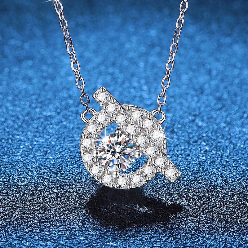 D color moissanite necklace classic small Q pig nose moissanite 1 carat pendant silver necklace platinum PT950 mark