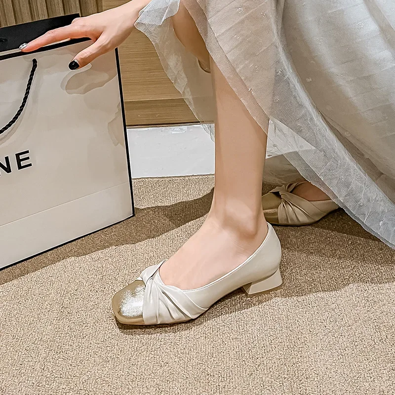 2024 Fashion Women Pumps Square Toe 3CM Square Heel Autumn New Shallow Mouth Grandma Shoes Evening Breeze Commuting Women Shoes