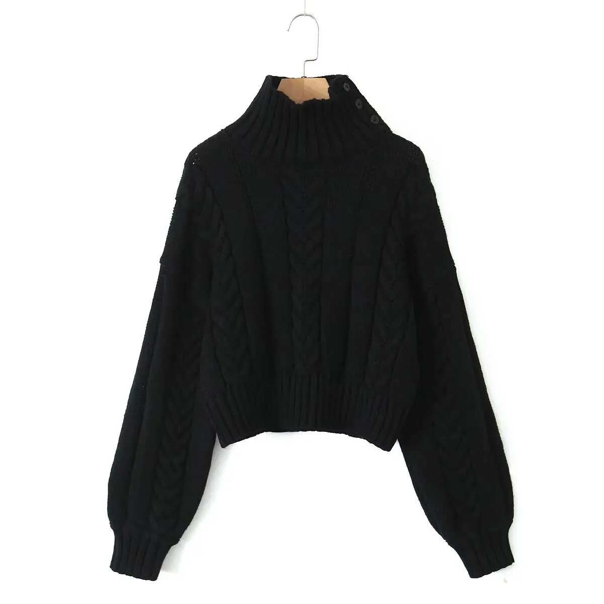 

ZBZA Autumn New Faion High Collar Casual Sweater Street Sle Long Sve Polyester Fiber Color Women's Knitted Top