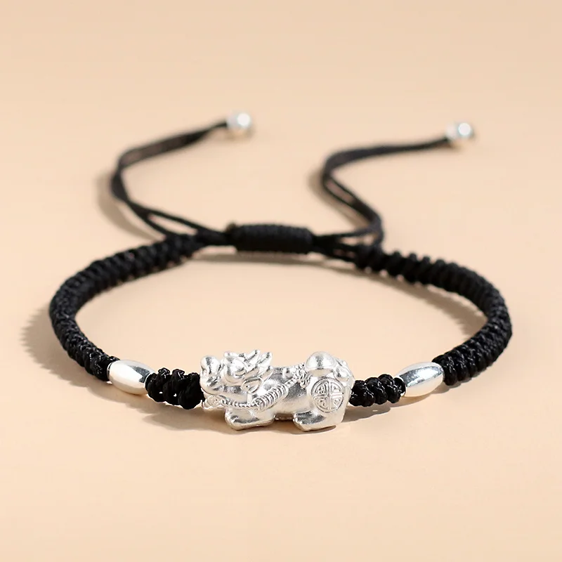 

Lucky Little Pixiu Original Design Pure Silver S999 Bracelet for Men and Women Retro Hand Woven Hand Rope Jewelry Gift