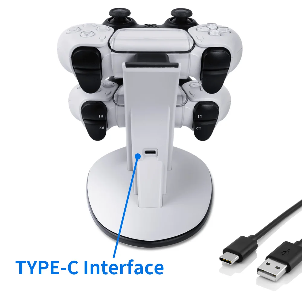قاعدة شحن مزدوجة سريعة لوحدة التحكم اللاسلكية PS5، محطة شحن سريعة مزدوجة الإحساس من النوع C لملحقات PlayStation5