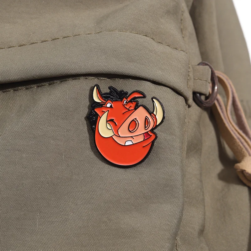 Anime The Lion King's Timon & Pumbaa Brooch Funny Enamel Pins Cartoon Timon Metal Badge Jewelry Backpack Clothing Accessories