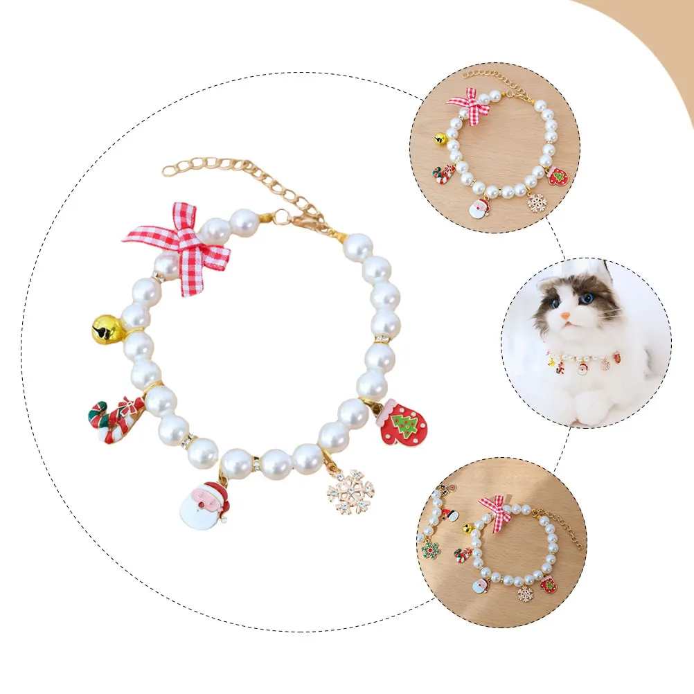 

Cats Kitten Collars Cute Pet Pearl Christmas Rhinestone Dog Jewelry with Safety Buckle