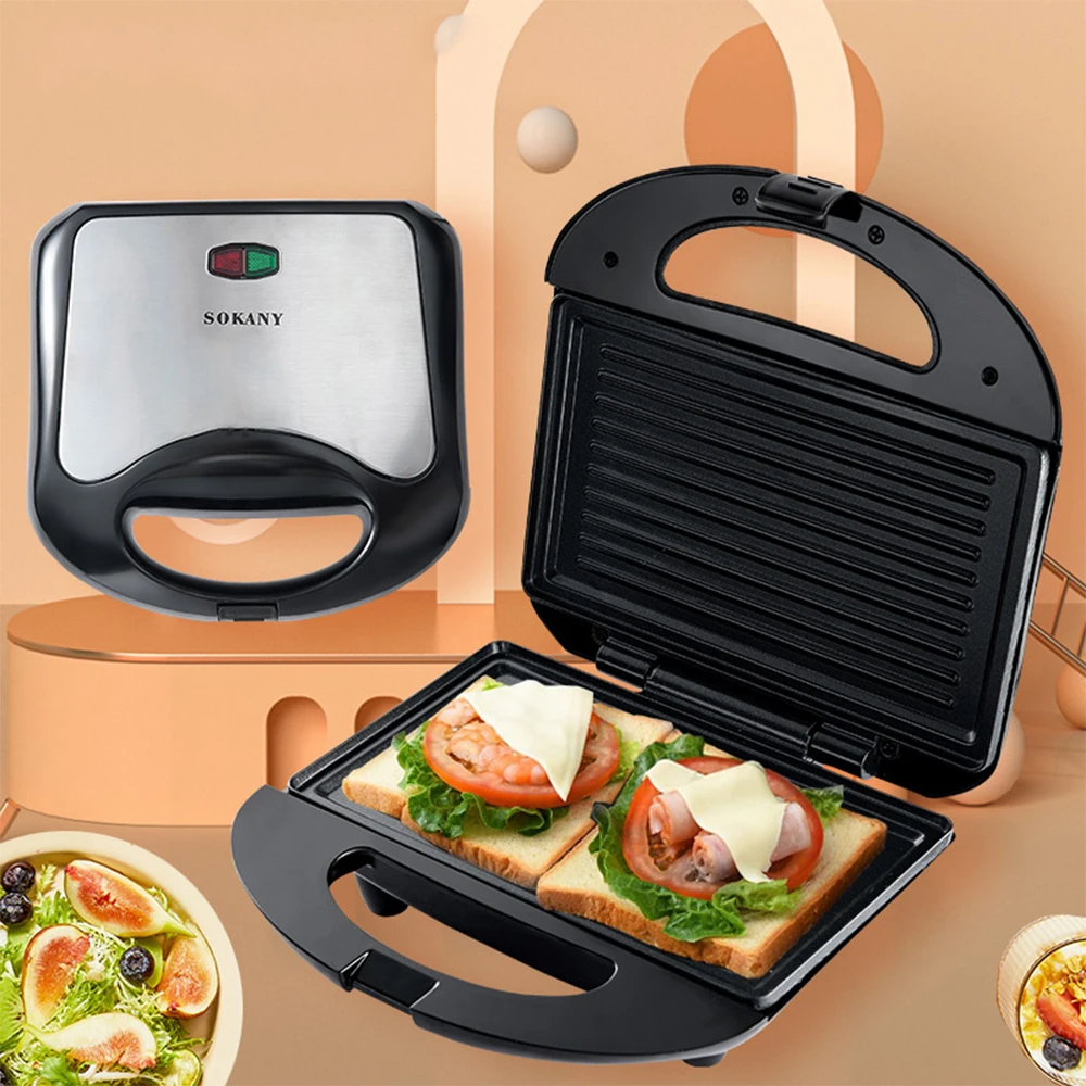 ماكينة الإفطار متعددة الوظائف 3IN1 بقدرة 220 فولت 750 وات ماكينة صنع شرائح الوافل الكهربائية المشوية مع 3 أطباق غير لاصقة قابلة للإزالة