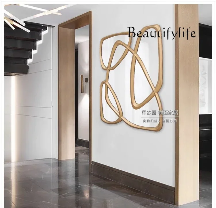 

wall-mounted background wall mirror bathroom mirror dressing makeup three-dimensional entrance decorative mirror gold