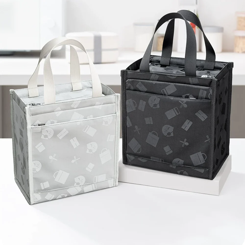 

Cute Cat Insulated Lunch Bag Portable Storage Tote with Zipper for Travel & Picnics Easy-Clean Square Organizer