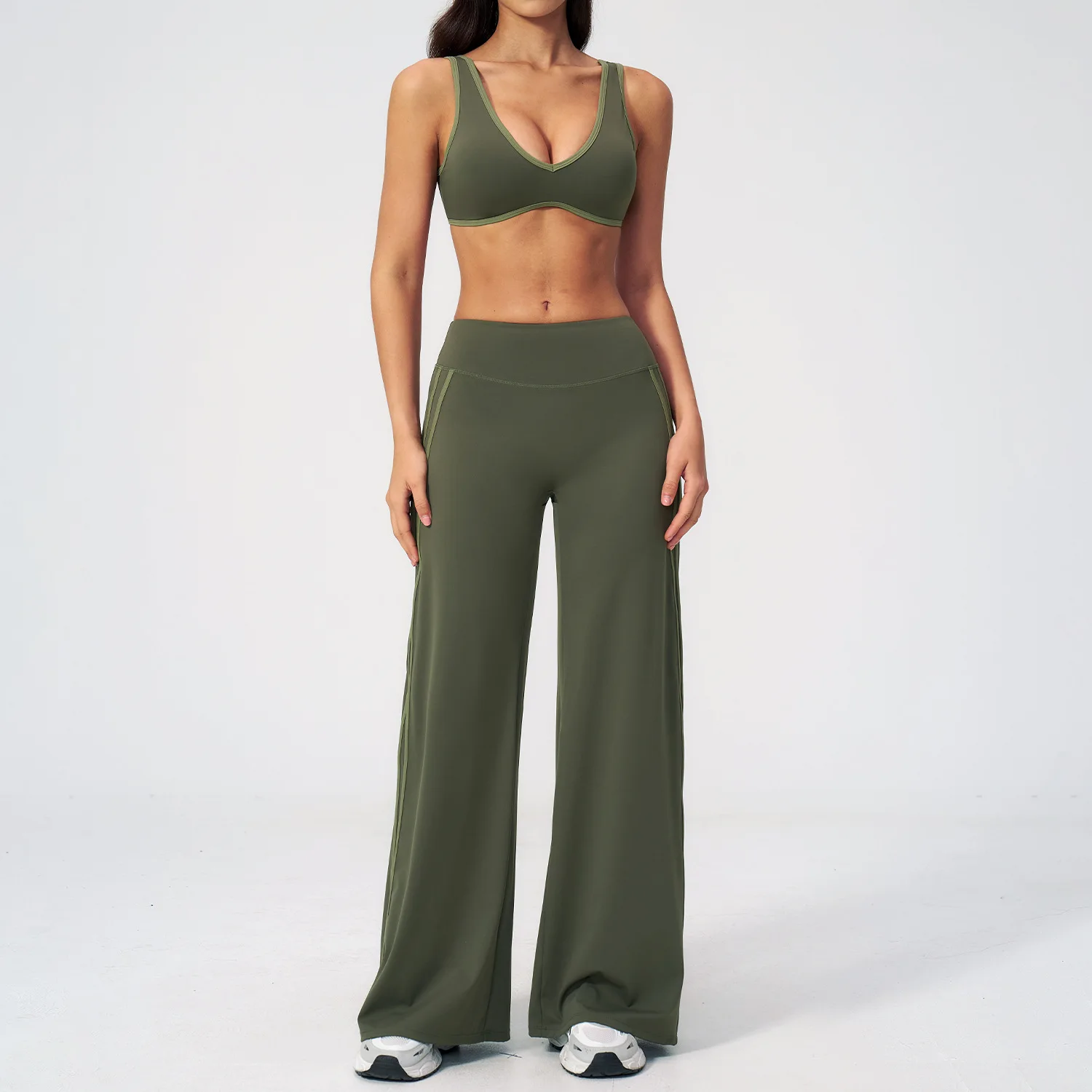 

Fitness Set Summer Yoga Set 2Pcs Women Breathable Backless Halter-Neck Sports Bra Push Up Pilates Fitness Top Straight Leg Pants
