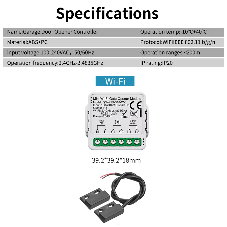 Tuya 스마트 차고 도어 스위치 모듈 Alexa Google 홈 어시스턴트 Yandex 음성 제어용 Wifi 100-240V 게이트 오프너 컨트롤러