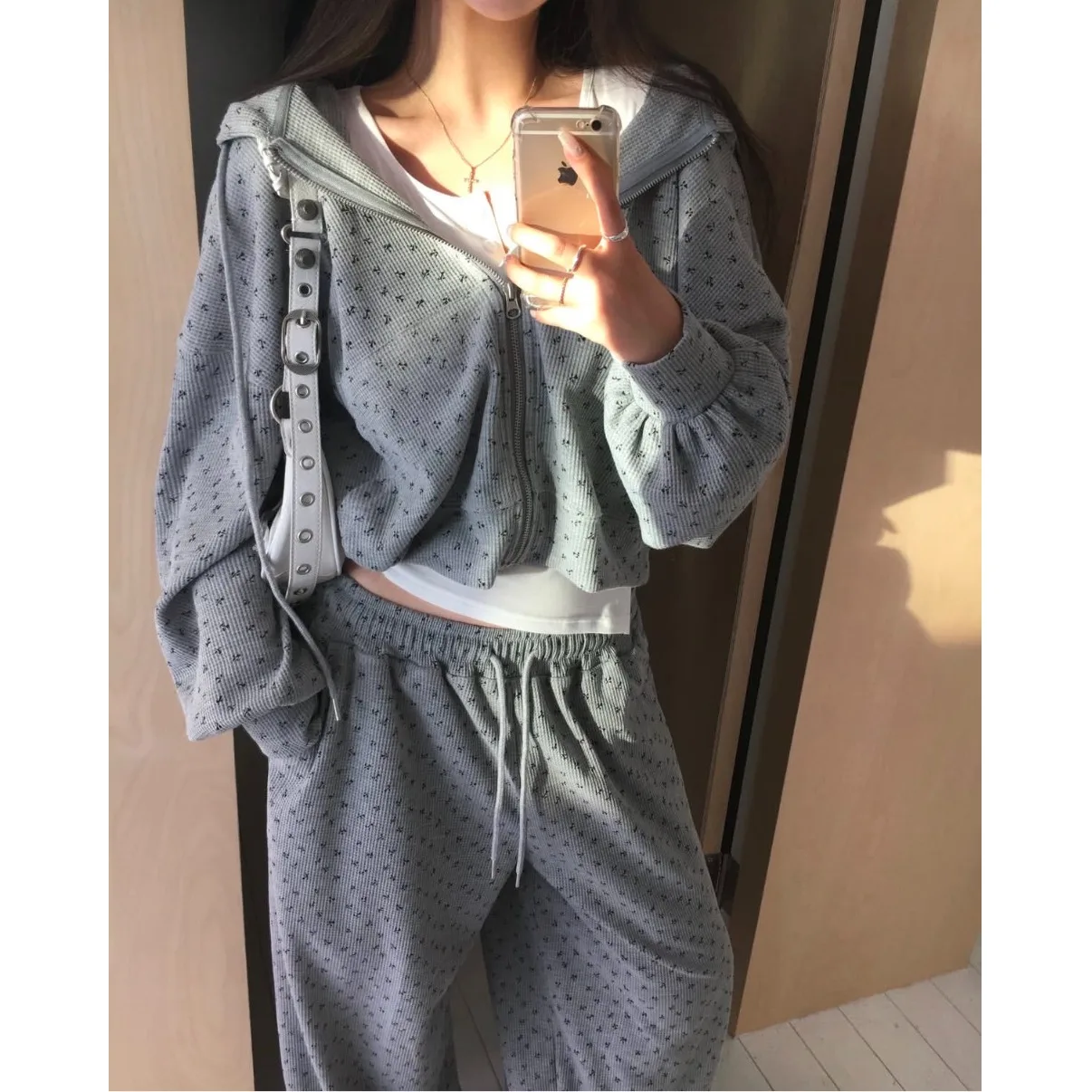 Korean Style Casual Print Hoodie Set Women's Fashion Autumn Winter Two-Piece Suit Long Sleeve Comfortable Leisure Outfit