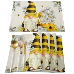 Placemats Pastoral Spring Bee Daisy Gnome Table Mats Cotton Linen Kitchen Accessories Home Decorative Coaster