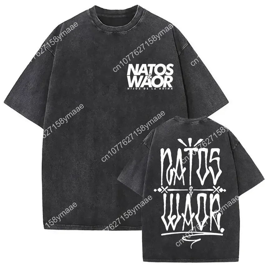 Rapper NATOS WAOR Vintage Washed T Shirt Men Women Summer Letter Print High Quality T-shirts Fashion Cotton Short Sleeve T-shirt