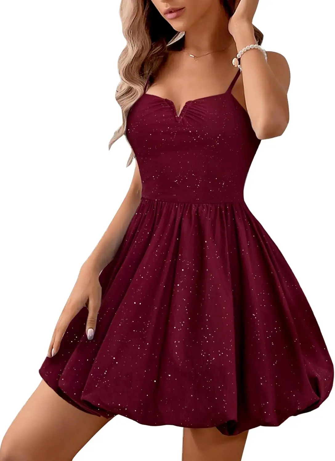 

Платье для выпускного вечера с V-образным вырезом Aupuls Bubble для подростков, короткие милые коктейльные платья, женские блестки для дня рождения выше колена, мини